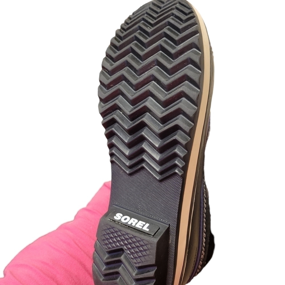 Sorel Youth Girls Tofino Snow Boots Sz 4 Faux Fur Lace Up Black w/ Flower Stars - Picture 8 of 10